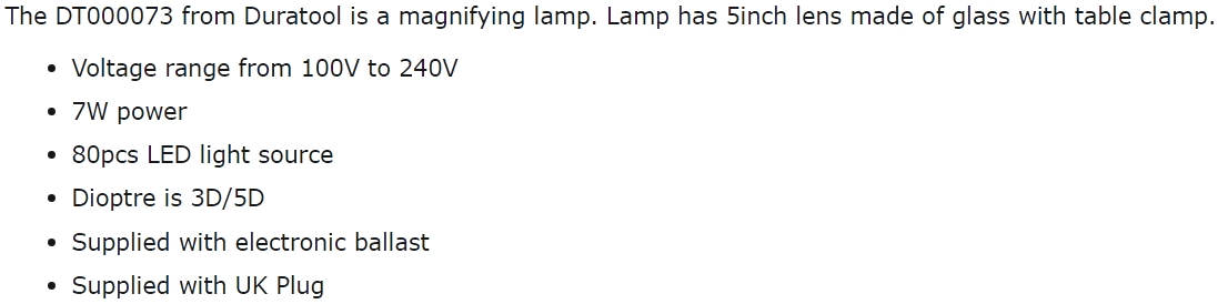 זכוכית מגדלת שולחנית עם תאורת לד DURATOOL DT000073